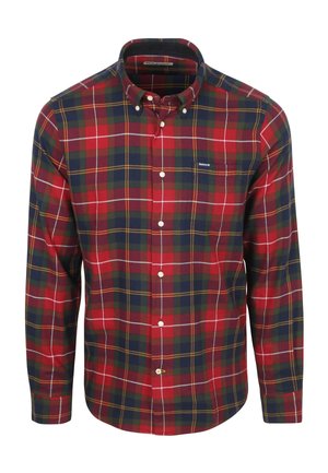 Rood, groen en marineblauw gescheckt overhemd met een button-down kraag, voorzien van een borstzak en witte knopen. Gemaakt van lichtgewicht stof.