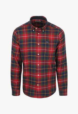 Rood, groen en marineblauw gescheckt overhemd met een button-down kraag, voorzien van een borstzak en witte knopen. Gemaakt van lichtgewicht stof.