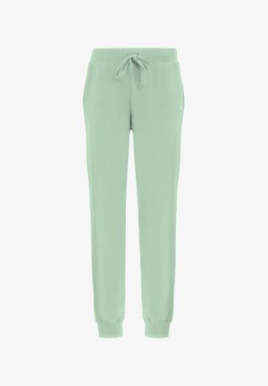 Hellgrüne Sweatpants aus weichem Material, mit einem elastischen Bund und Kordelzug sowie gerippten Bündchen an den Knöcheln.
