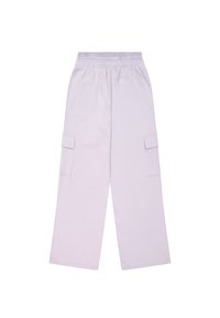 Licht lavendelkleurige wijde cargobroek van een zachte katoenmix, met eenDrawstring taille en twee zijzakken met knoopsluitingen.