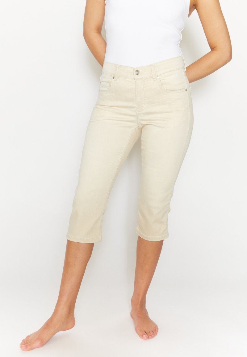 Angels ANACAPRI  MIT KONTRASTNÃ¤HTEN - Shorts di jeans - beige