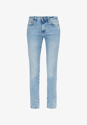 Helle blaue Jeans aus Denim mit geradem Schnitt, fünf Taschen und subtilen Verwaschungen. Mit einem Metallknopf und einem Reißverschlussverschluss.