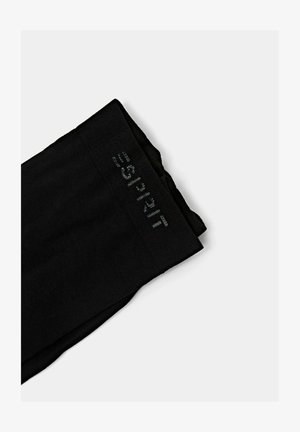 Czarne legginsy o gładkiej powierzchni i elastycznym pasie, z subtelnym nadrukiem logo w szarym kolorze wzdłuż górnej krawędzi. Klasyczny design.