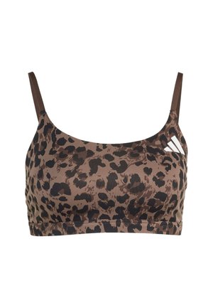 adidas Performance, OPTIMÉ ESSENTIALS 3-STRIPES LEOPARD LIGHT SUPPORT BRA - Light support sports bra - earth strata   brown   black