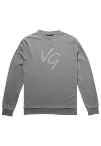Felpa grigia con scollatura rotonda e polsini a costine. Presenta un logo testurizzato "VG" in un colore a contrasto sul davanti. Materiale morbido.