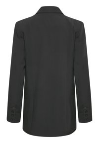 Blazer noir sur mesure avec manches longues et quatre boutons sur chaque manchette, montré de dos sur un fond blanc.