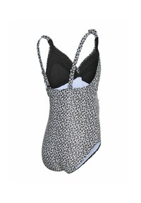 Enbitarbikini med svart inbyggd bh och justerbara band, prydd med ett svart och vitt leopardmönster.