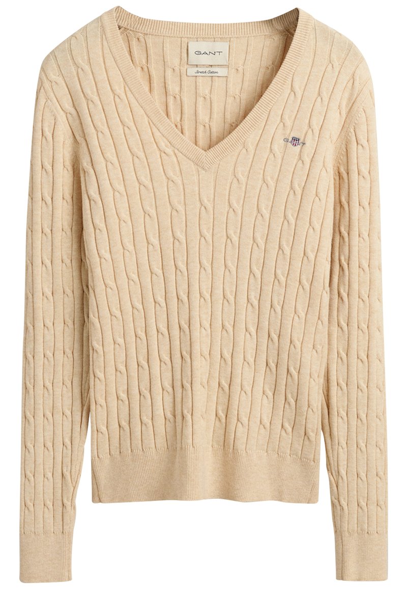 GANT STRETCH CABLE V-NECK - Džemperis - linen