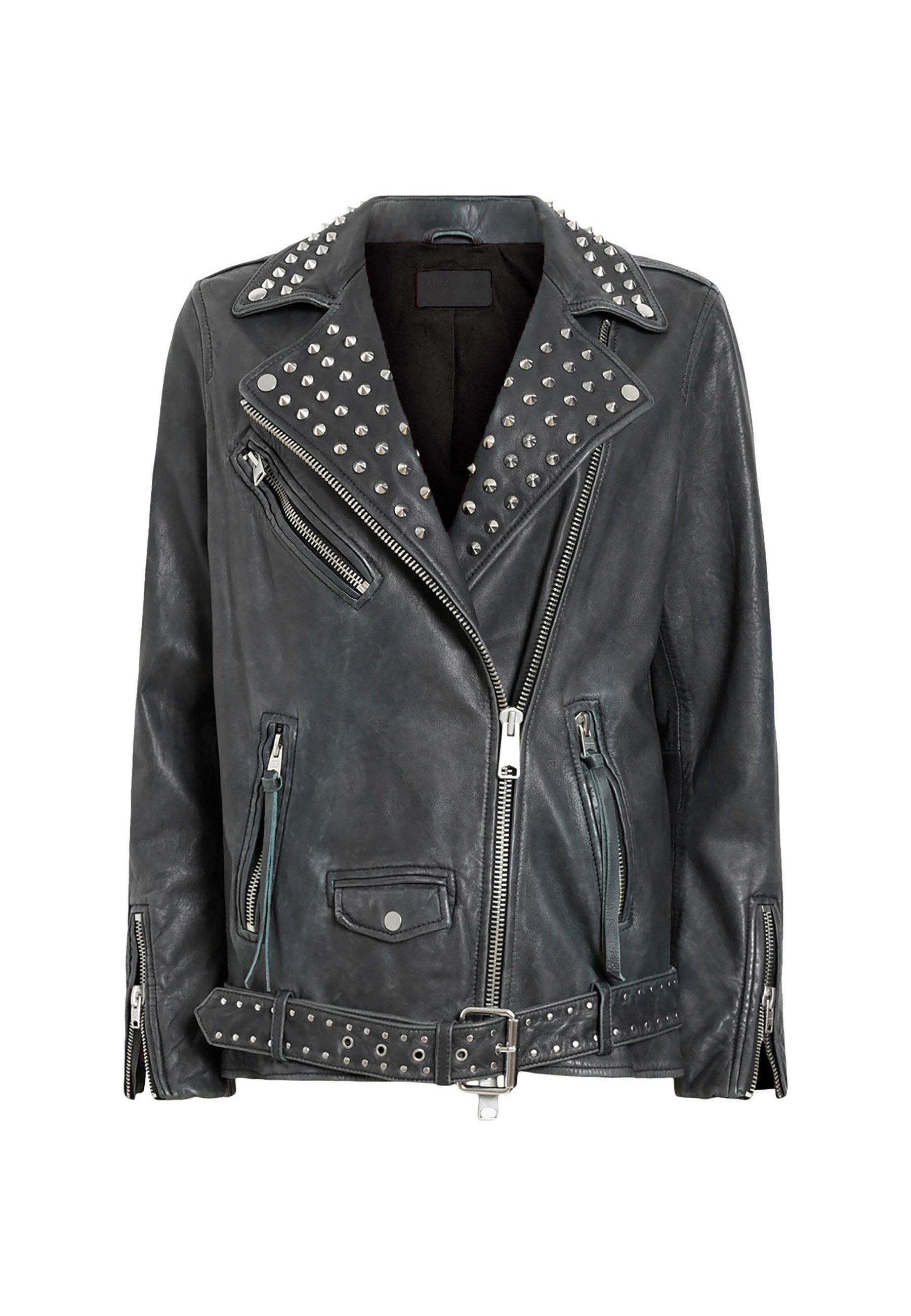 AllSaints Leather jacket - black grey/anthracite - Zalando