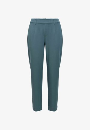 Tirptām taisni tirkīza krāsas bikses ar jostas cilpām, sānu kabatām un tīru priekšpusi ar slēptu rāvējslēdzēju un pogas aizdari.