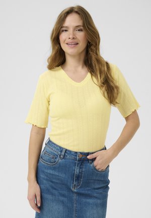 Kaffe VIBA V-NECK - T-shirt con stampa - mellow yellow