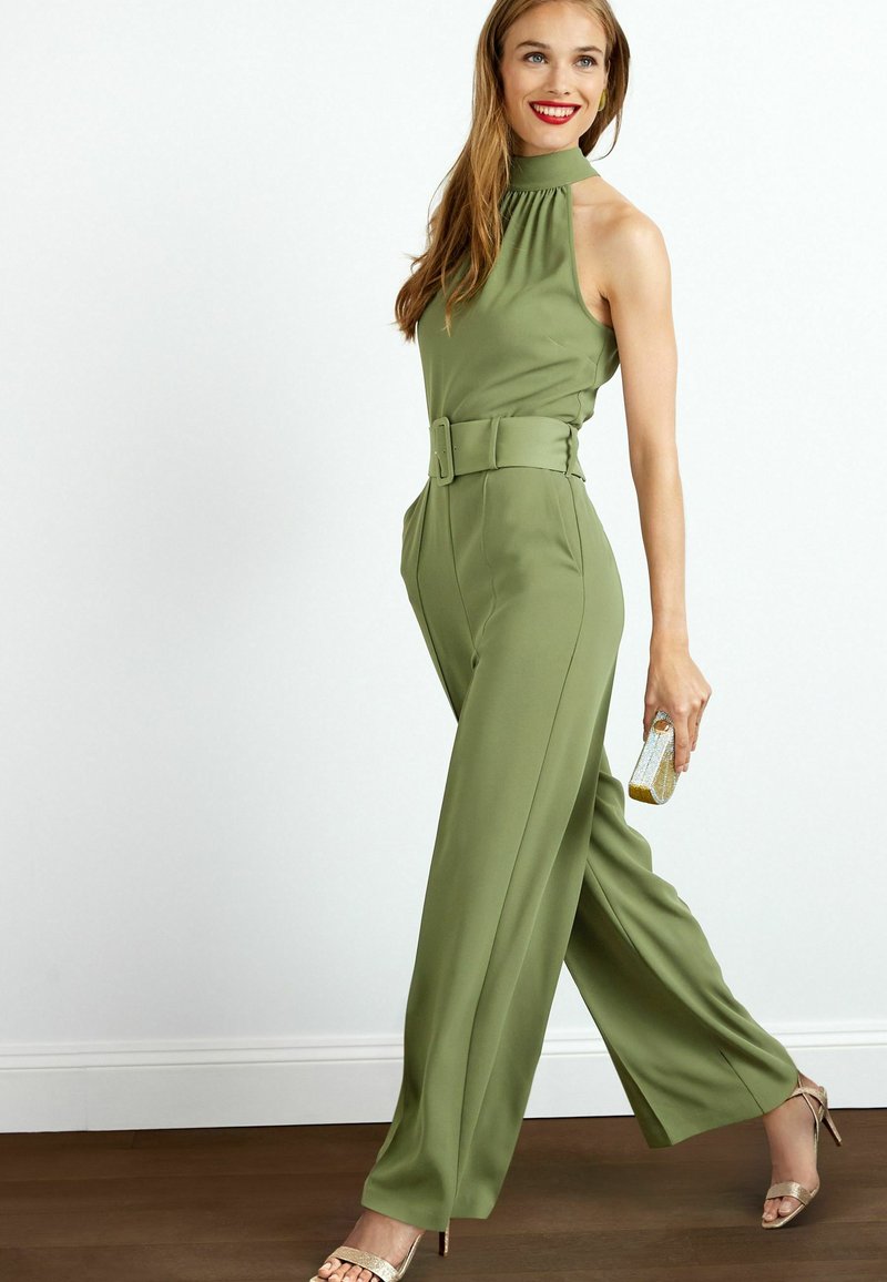 Next BELTED HALTER NECK Jumpsuit khaki green/grün Zalando.de