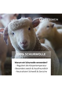 Gros plan sur le visage d'un mouton avec un pelage épais et bouclé, mettant en valeur sa texture douce. En arrière-plan, d'autres moutons dans un environnement de grange.