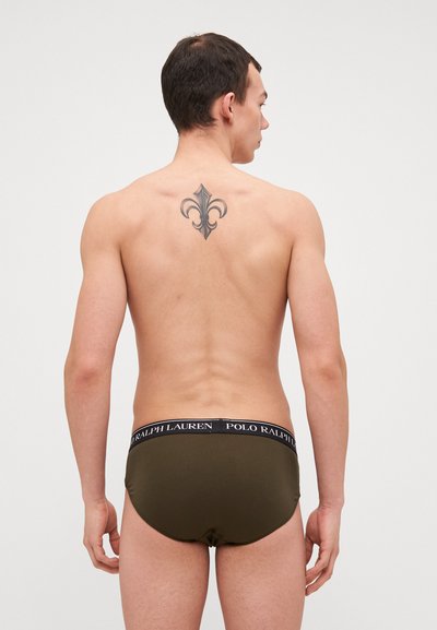 Ανδρικά σλιπ σε ελαιόχρωμο με μαύρη ζώνη που φέρει το λογότυπο "POLO RALPH LAUREN"; λεία υφή και εφαρμοστό σχέδιο.