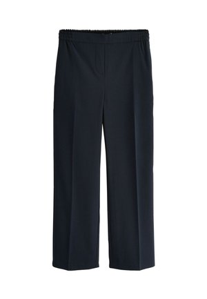 Schwarze gerade Hose mit elastischem Bund, keine sichtbaren Taschen oder Verzierungen, flach auf weißem Hintergrund dargestellt.