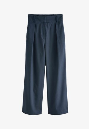 Navy sinisvi lejv kinih suknji od teksturirane tkanine, sa prugicama, naboranim prednjim delom i elastičnim pojasom.