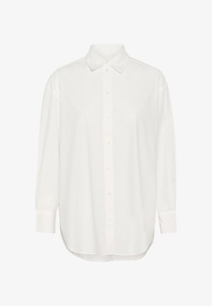 Hvid skjorte med lange ærmer lavet af bomuld, med knaplukning foran, klassisk krave og let buet kant med en afslappet pasform.
