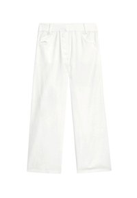 Pantalons larges blancs en coton, présentant un devant plat, deux poches latérales et un ourlet net.