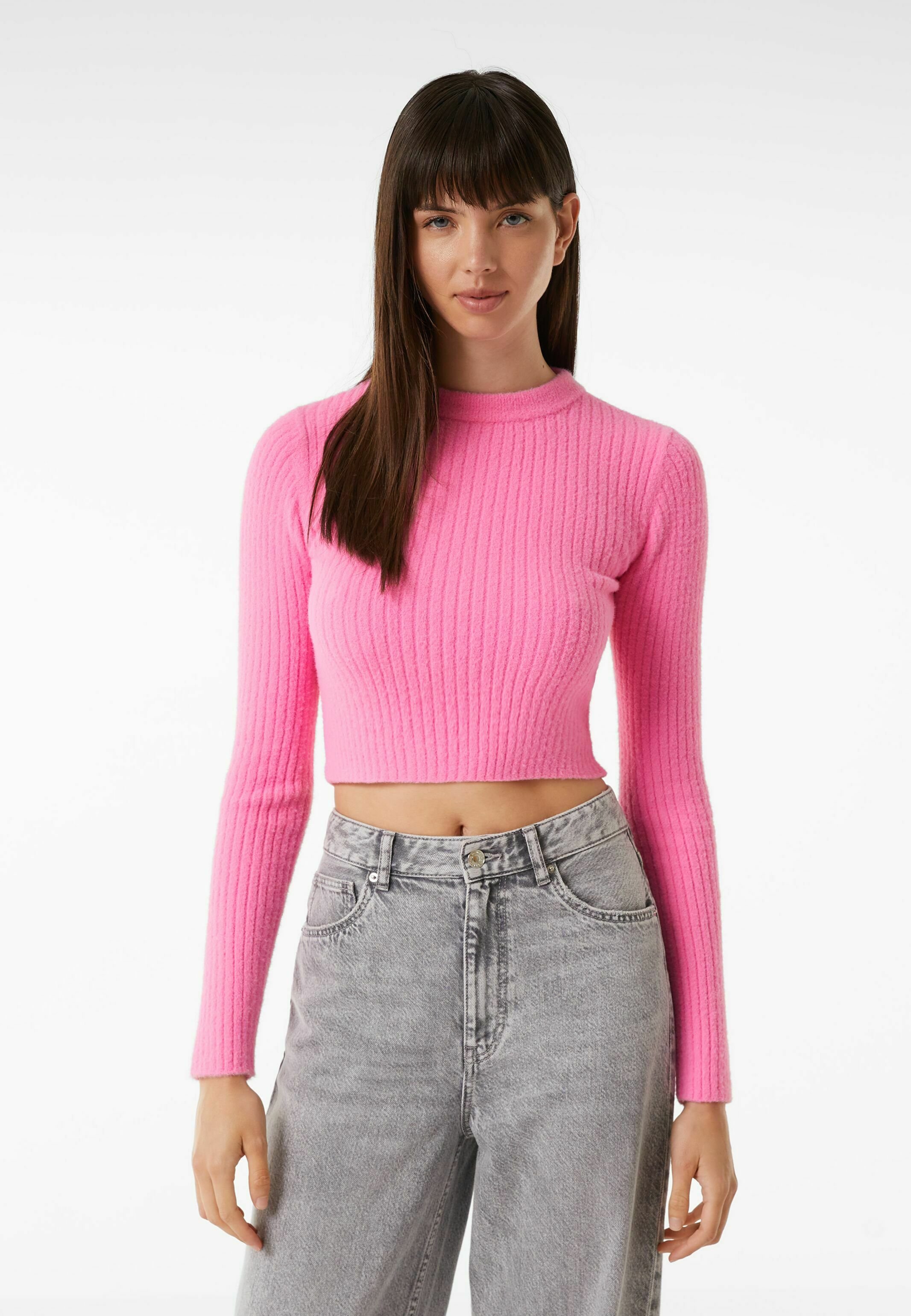 Bershka ROUND NECK - Jumper - pink 