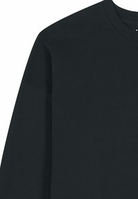 Felpa blu scuro con tessuto morbido e strutturato, scollo a costine e spalle scese. Design semplice, senza loghi o motivi visibili.