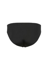 Parte inferiore di bikini nera con un design semplice. Realizzata in materiale elasticizzato, presenta una superficie liscia e una cinta bassa.