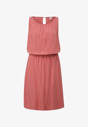 Ärmelloses Kleid aus weichem Korallstoff, mit gerafftem Ausschnitt, elastischem Bund mit Kordelzug und einer Schlüsselchenöffnung im Rücken.