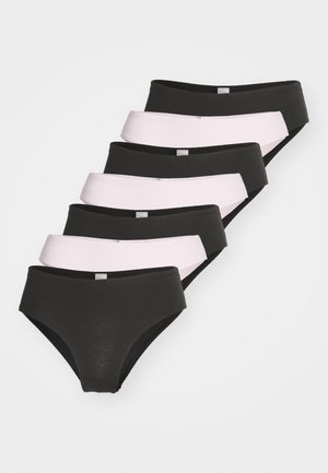 Pack of six pairs of women's briefs in black and light pink, featuring a smooth cotton blend with wide elastic waistbands.