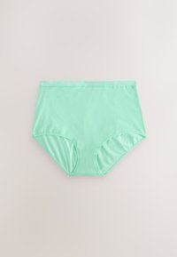 Svetlozelené dámske nohavičky s vysokým pásom, hladkým povrchom a pásom s jemným označením "NEXT".