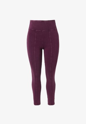 Hoch taillierte Leggings in tiefem Lila, aus weichem Stretchmaterial gefertigt. Mit Nahtdetails entlang der Beine und einem glatten Taillenbund.