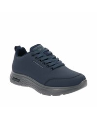 Scarpe sportive blu navy realizzate in tessuto testurizzato, con design a lacci, colletto imbottito e suola in gomma traslucida e ammortizzata.