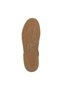 Suola in gomma di sneaker con motivo a zig-zag, caratterizzata da una base beige e un logo "pg" in evidenza al centro. Finitura liscia.