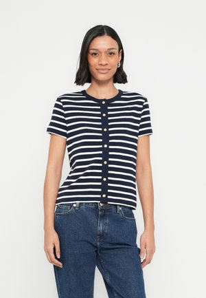 BUTTON SLIM TEE - T-shirt print - dark night/ecru