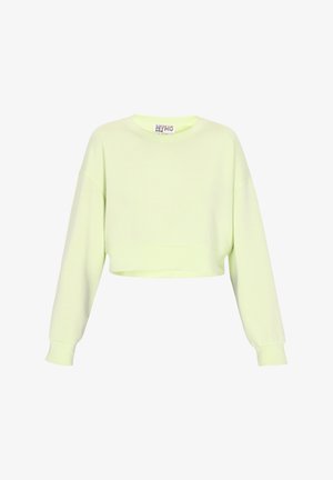 Heled roheline lõikega dressipluus pikkae varrukatega, ümar lõige ja sile tekstuur. Omab soonikuga varrukaotsi ja ühelainelist logo krael.