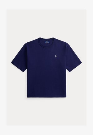 T-shirt blu navy a maniche corte con scollo rotondo e piccolo logo bianco Polo Ralph Lauren sul petto sinistro.