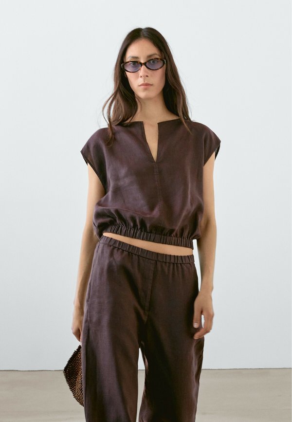 WITH ELASTICATED HEM - Blouse - mottled bordeaux