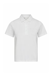 Valge polo särk, mis on valmistatud tekstureeritud puuvillast, klassikalise krae, lühikeste varrukate ja väikese logoga vasakul rinnal.