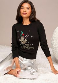 Lipsy CHRITMAS SLOGAN CREW NECK- REGULAR FIT - Pulover - black merry spritzmas