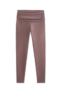 Leggings cu talie plisată, moale, într-o nuanță de roz prăfuit, realizate dintr-un material neted și elastic, proiectate pentru confort și flexibilitate.