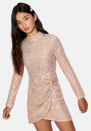 Lipsy REGULAR FIT - LONG SLEEVE SEQUIN - Cocktail dress / Party dress - rose gold/gold-coloured