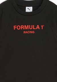 Sort sweatshirt med rund halsudskæring og raglanærmer. Har iøjnefaldende rød tekst "FORMULA 1 RACING" på brystet. Blødt, tekstureret stof.