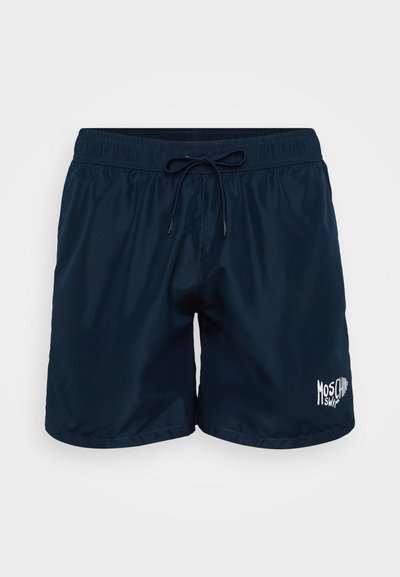 Shorts de înot de culoare albastru marin, confecționați dintr-un material ușor, având un elastic la talie cu șnur și detalii cu logo brodat alb.