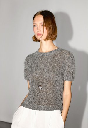 Massimo Dutti METALLIC SHORT SLEEVE - Strickpullover - grey