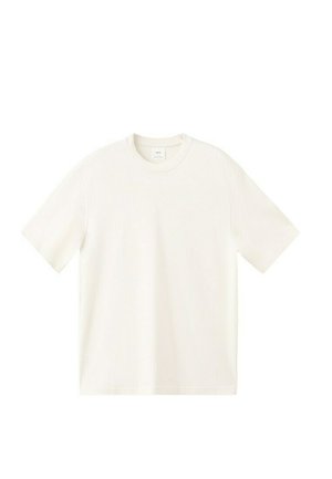 Prosta biała koszulka z krótkim rękawem i okrągłym dekoltem, przedstawiona na białym tle.