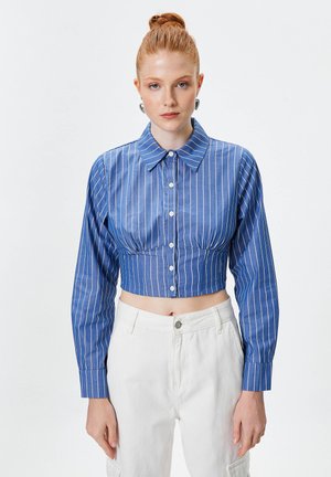 CROP LONG SLEEVE CLASSIC NECK - Paitapusero - blue