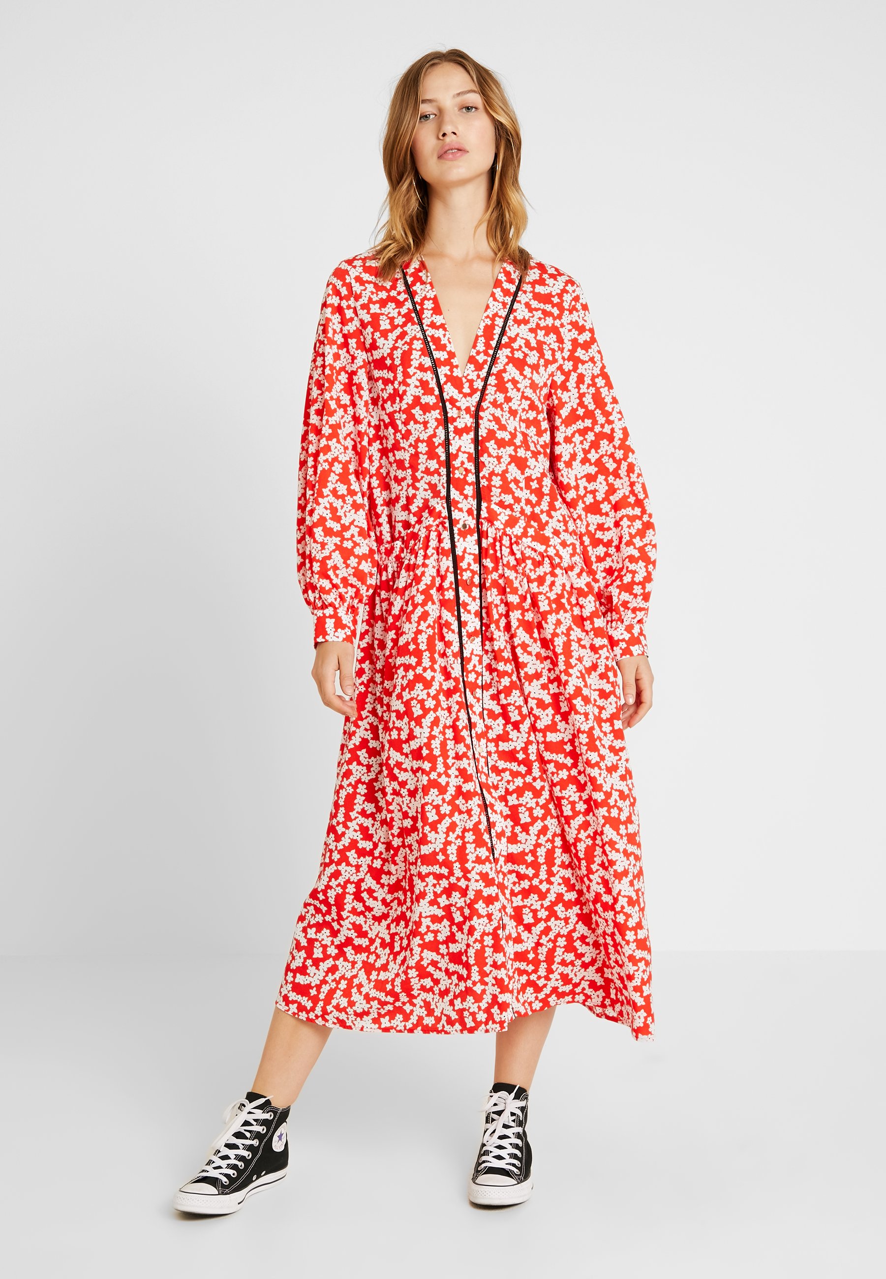 topshop red printed smock dress