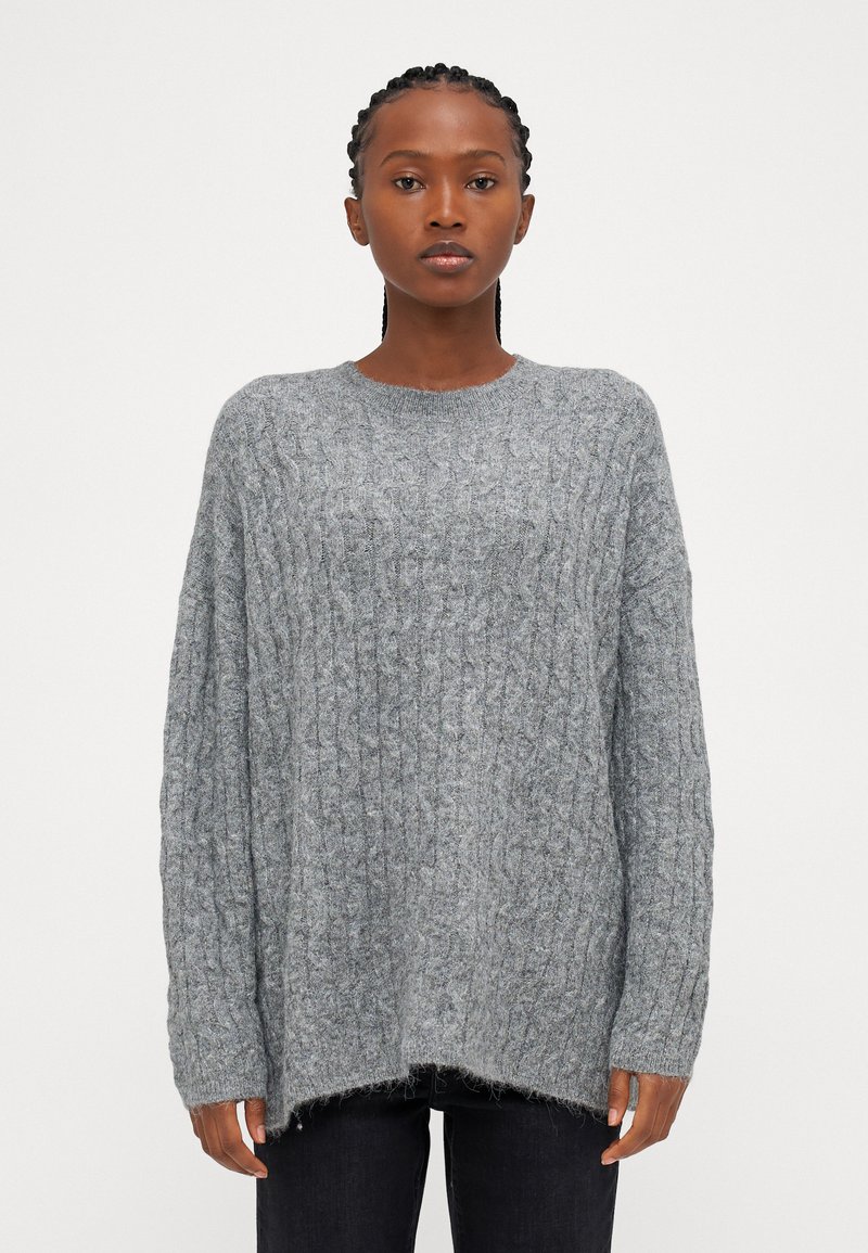 Vero Moda Petite VMELYA O NECK LONG - Pulóver - medium grey melange