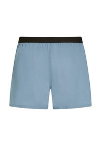Boxers homme bleu clair avec une ceinture élastique noire, présentés sur fond blanc.