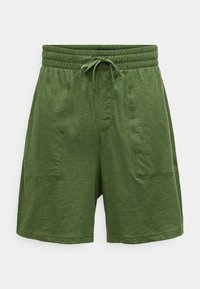 Πράσινα σορτς από μαλακό ύφασμα, με ελαστική μέση, κορδόνι και δύο πλαϊνές τσέπες. Ελαφρώς υφασμένη επιφάνεια.