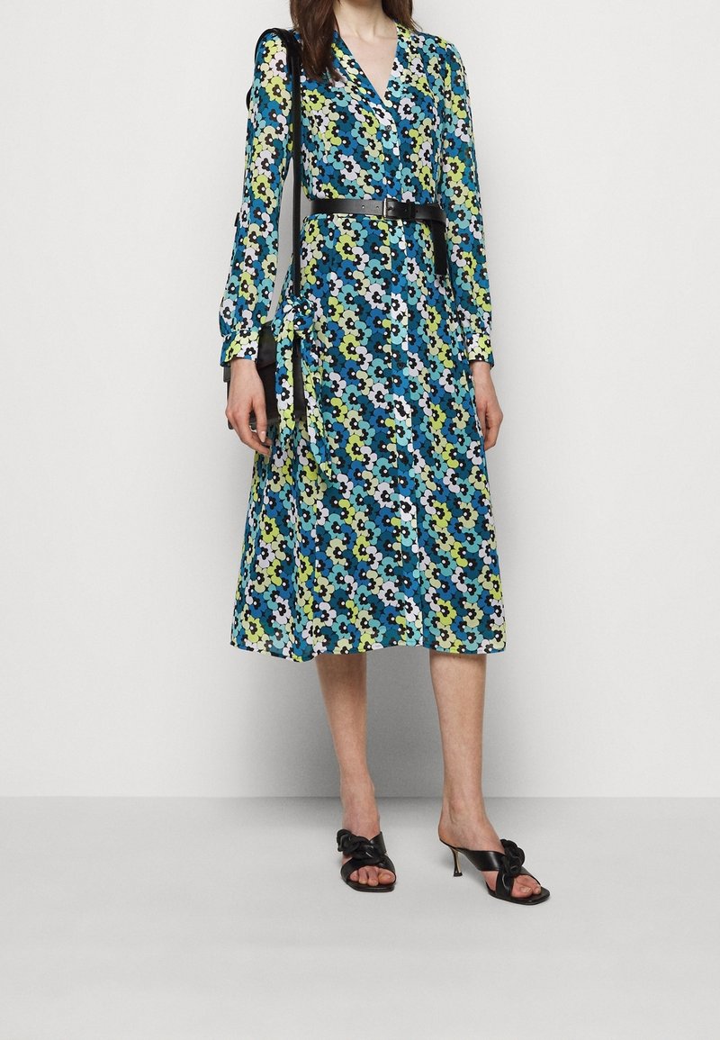 michael kors floral shirt dress Michael Kors Women's Ruffled Sleeve Floral Midi Dress