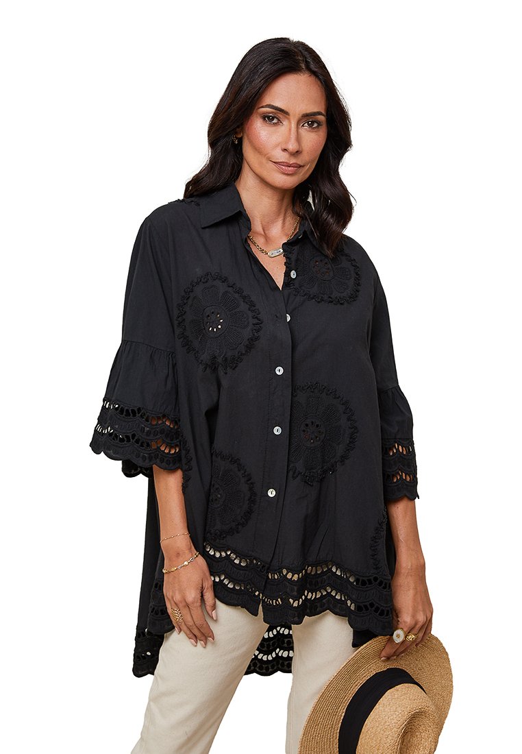 Le Monde du Lin Blouse antraciet gemêleerd Le Monde du Lin Blouse antraciet gemêleerd